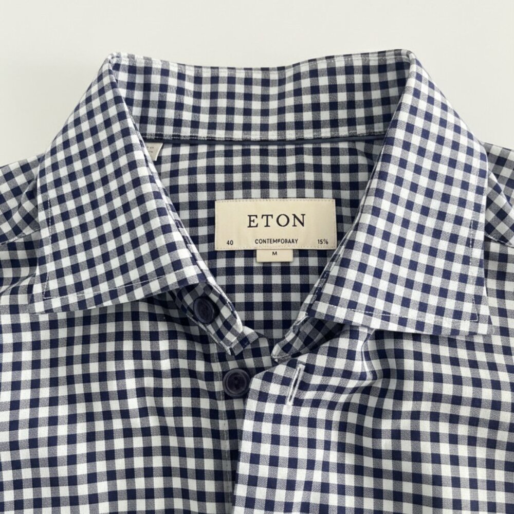 ETON Men's Navy & Light Blue Check Shirt | Contemporary Fit | 15.75 / Medium